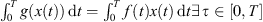 $ {\int }_0^Tg(x(t))\enspace \mathrm{d}t={\int }_0^Tf(t)x(t)\enspace \mathrm{d}t\exists \enspace {\tau }\in [0,T]$