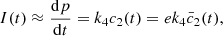 $$ I(t)\approx \frac{\mathrm{d}p}{\mathrm{d}t}={k}_4{c}_2(t)=e{k}_4{\bar{c}}_2(t), $$