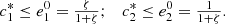 $$ \begin{array}{cc}{c}_1^{\mathrm{*}}\le {e}_1^0=\frac{\zeta }{1+\zeta };& {c}_2^{\mathrm{*}}\le {e}_2^0=\frac{1}{1+\zeta }.\end{array}\enspace $$