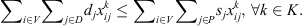 $$ {\sum }_i{\sum }_j{d}_j{x}_{{ij}}^k\le {\sum }_i{\sum }_j{s}_j{x}_{{ij}}^k,\enspace \forall k\in K. $$