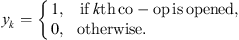 $ {y}_k=\left\{\begin{array}{cc}1,& \mathrm{if}\enspace k\mathrm{th}\enspace \mathrm{co}-\mathrm{op}\enspace \mathrm{is}\enspace \mathrm{opened},\\ 0,& {otherwise}.\end{array}\begin{array}{c}\hspace{0.5em}\\ \hspace{0.5em}\end{array}\right.$