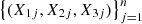$ {\left\{({X}_{1j},{X}_{2j},{X}_{3j})\right\}}_{j=1}^n$