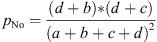 $$ {p}_{\mathrm{No}}=\frac{\left(d+b\right)\mathrm{*}\left(d+c\right)}{{\left(a+b+c+d\right)}^2} $$