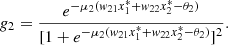 $$ {g}_2=\frac{{e}^{-{\mu }_2({w}_{21}{x}_1^{\mathrm{*}}+{w}_{22}{x}_2^{\mathrm{*}}-{\theta }_2)}}{[1+{e}^{-{\mu }_2({w}_{21}{x}_1^{\mathrm{*}}+{w}_{22}{x}_2^{\mathrm{*}}-{\theta }_2)}{]}^2}. $$