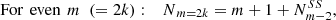 $$ \mathrm{For}\enspace \mathrm{even}\enspace {m}\enspace \left(=2k\right):\enspace {\enspace {N}}_{m=2k}=m+1+{N}_{m-2}^{{SS}}, $$